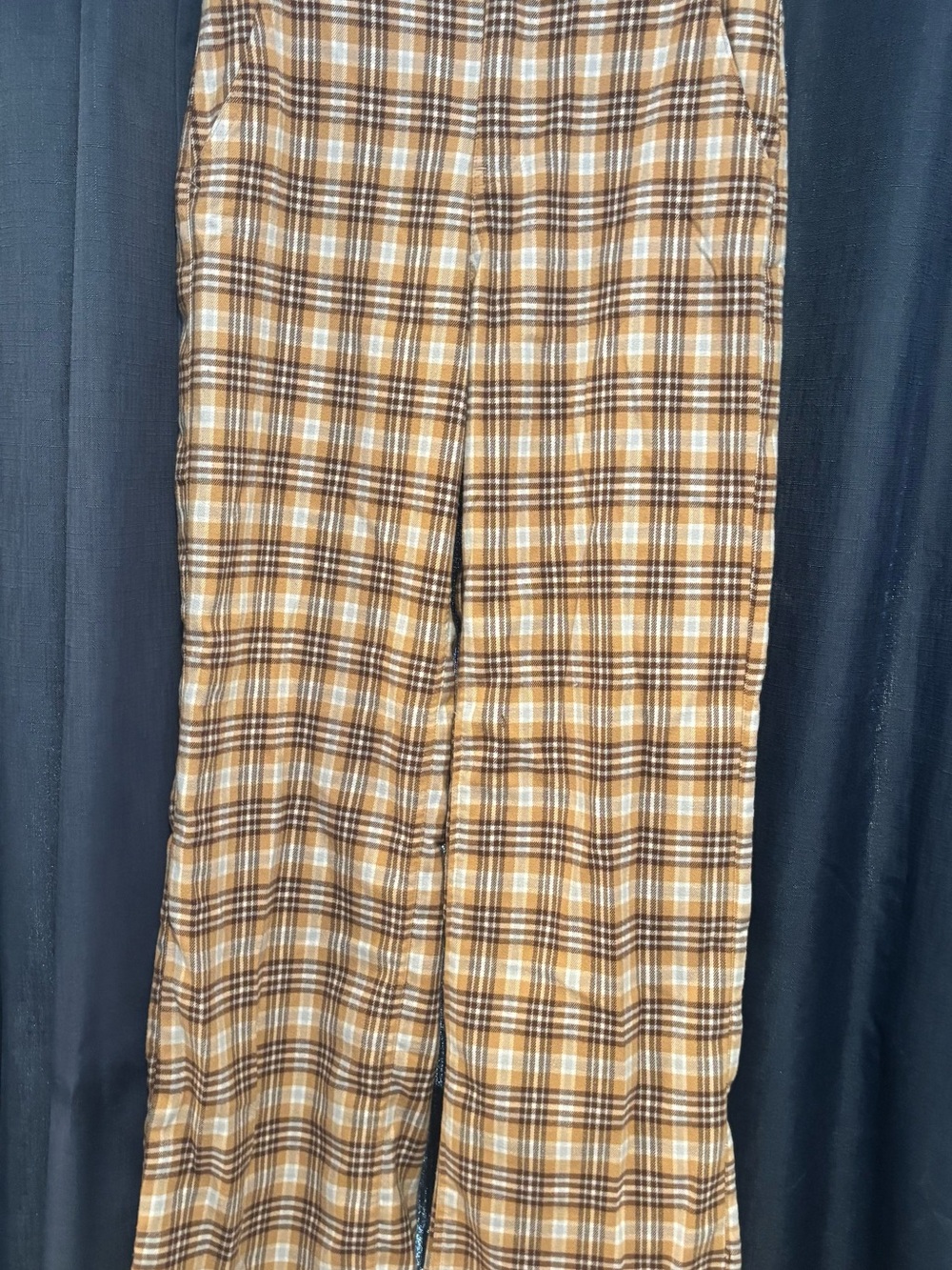 Hollister Plaid Wide-Leg Pants in Brown and Cream